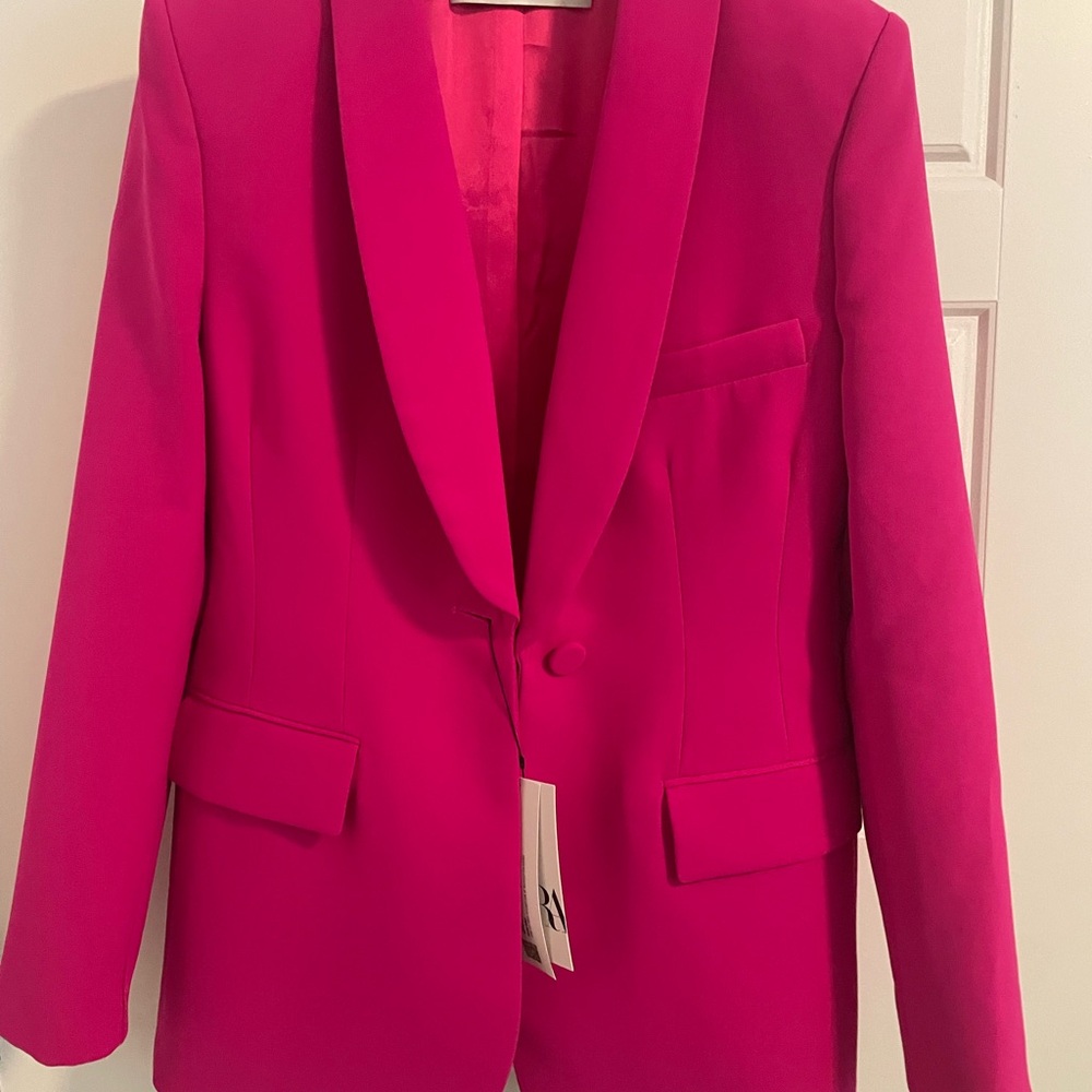 NWT Zara Influencer Fuchsia Pink Tuxedo Blazer